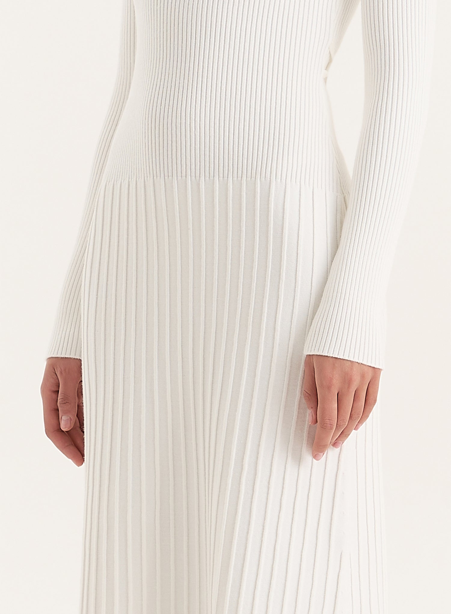 White Rib Knit Tie Back Detail Maxi Dress